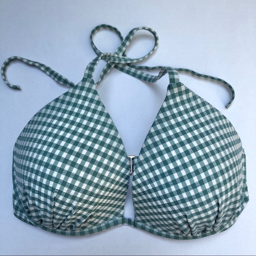Shade & Shore Green Triangle Seersucker Bikini Top